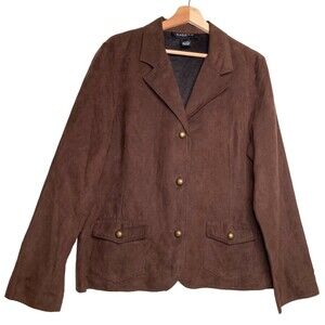 Sandro Womens XL Brown Velvet Blazer Lightweight Jacket Pockets